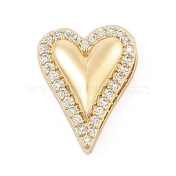 Brass Micro Pave Clear Cubic Zirconia Slide Charms, Long-Lasting Plated, Heart, Golden, 14x11.5x5mm, Hole: 11x1.5 and 6x1.5mm(ZIRC-I068-30G)