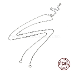 Rhodium Plated 925 Sterling Silver Cable Chains Necklace Makings, for Name Necklaces Making, with Spring Ring Clasps, Real Platinum Plated, 16 inch(40.7cm)(STER-B001-01P)