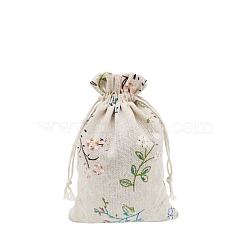 Printed Cotton Imitation Burlap Packing Pouches Drawstring Bags, for Christmas, Wedding Party and DIY Craft Packing, Leaf, 18x13cm(PW-WG7B662-22)