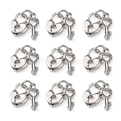 Tibetan Style Skeleton Key and Heart Lock Charms, Open Your Heart, for Valentine Gift Making, Platinum, 11x8x3mm, Hole: 5mm(X-PALLOY-K041-P)