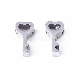 304 Stainless Steel Charms, Heart Key, Stainless Steel Color, 8x4.5x3mm, Hole: 1.8mm(STAS-R112-012B)
