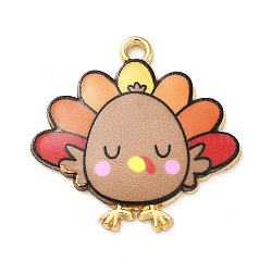 Cute Printed Alloy Pendants, Light Gold, Cadmium Free & Nickel Free & Lead Free, Turkey Charm, Tan, 26x26x2mm, Hole: 2mm(ENAM-L040-002A-05)