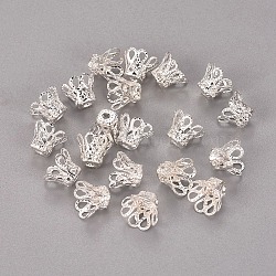 Plated Iron Bell Filigree Bead Caps, Flower, 4-Petal, Silver, 9x6mm, Hole: 1.5mm(IFIN-S696-46S-1)