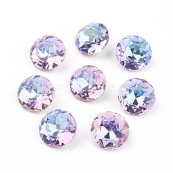 Pointed Back & Back Plated Glass Rhinestone Cabochons, Grade A, Faceted, Flat Round, Vitrail Light, 10x5mm(RGLA-J012-10mm-001VL)