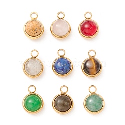 Natural Mixed Stone Charms, with Ion Plating(IP) 304 Stainless Steel Findings, Half Round, Real 18K Gold Plated, 13.5x10x7.5mm, Hole: 2.5mm(G-K325-01G)