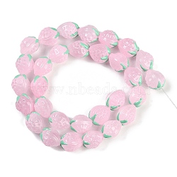 Handmade Lampwork Beads Strand, Strawberry, Pink, 13~14x11.5~12x10~10.5mm, Hole: 1.2mm, about 30pcs/strand, 15.55''(39.5cm)(LAMP-I027-10G)