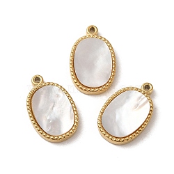 304 Stainless Steel with Shell Pendants, Oval Charms, Real 14K Gold Plated, 19.5x12x2.5mm, Hole: 1.2mm(STAS-L022-330G)