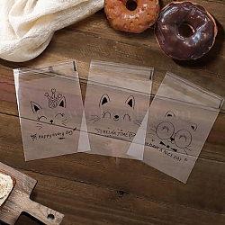 Transparent Cat Pattern Plastic Bakeware Bags, Self Seal Bags for Chocolate, Candy, Cookies, Clear, 180x150mm, 100pcs/set(PW-WG22BFF-03)