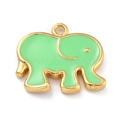 Golden Brass Enamel Pendants, Long-Lasting Plated, Elephant, Green, 16x17.5x2mm, Hole: 1.6mm(KK-P197-08E-G)