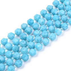 Natural Quartz Beads Strands, Imitation Amazonite Color, Round, Dyed, Faceted, 7~8x8mm, Hole: 1.2mm, about 37~39pcs/strand, 14.56~14.96 inch(37~38cm)(X-G-R482-09-8mm-1)