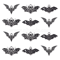 30Pcs 3 Styles Halloween Alloy Enamel Pendants, Platinum, Bat Charm, Black, 13.5~17x25.5x1mm, Hole: 1.8mm, 10pcs/style(ENAM-CJ0005-15)