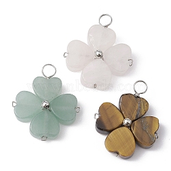 Natural & Synthetic Mixed Gemstone Shamrock Pendants, Eco-Friendly Copper Wire Wrapped Clover Charms, Mixed Dyed and Undyed, Platinum, 27~28x23~24x6mm, Hole: 4mm(PALLOY-JF02229-02)