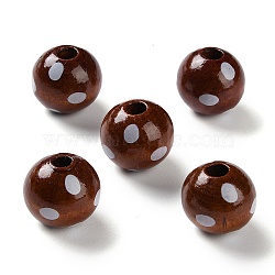 Printed Wood Beads, Round with Dot Pattern, Coconut Brown, 16mm, Hole: 3.5mm(WOOD-Z002-17)