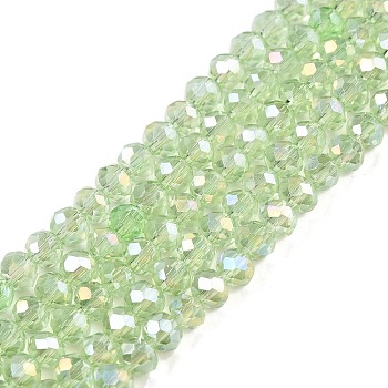 Electroplate Glass Beads Strands, AB Color Plated, Faceted, Rondelle, Pale Green, 3.5~3.8x3mm, Hole: 0.4mm, about 113~115pcs/strand, 12.80~12.99 inch(32.5~33cm)