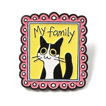 My Family Black Cat Alloy Enamel Pins, Cute Kitten Brooch for Backpack Clothes, Rectangle, 30x26mm