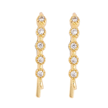 Rack Plating Brass Cubic Zirconia Earring Hooks, Cadmium Free & Lead Free, Long-Lasting Plated, Real 18K Gold Plated, 16x2mm, Hole: 1.5mm, Pin: 18x1mm