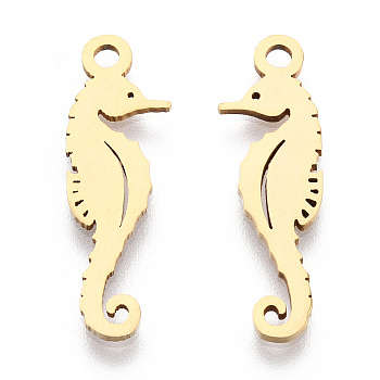 201 Stainless Steel Pendants, Sea Horse Charm, Golden, 23.5x7.5x1mm, Hole: 1.8mm