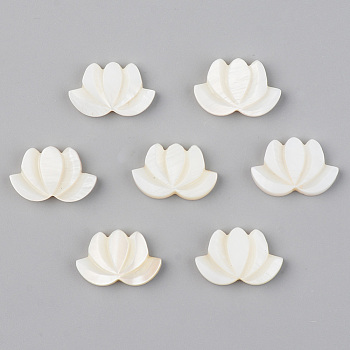 Natural Freshwater Shell Beads, Half Drilled, Lotus Flower, Seashell Color, 11~12x17.5x3mm, Hole: 1mm