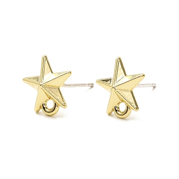 Alloy Stud Earrings Findings, with 925 Sterling Silver Pins and Loops, Star, Golden, 10x10mm, Hole: 1.4mm, Pin: 0.7mm