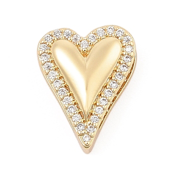 Brass Micro Pave Clear Cubic Zirconia Slide Charms, Long-Lasting Plated, Heart, Golden, 14x11.5x5mm, Hole: 11x1.5 and 6x1.5mm