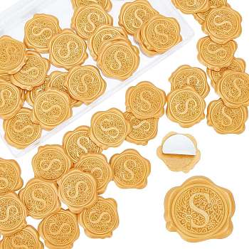 CRASPIRE 50Pcs Adhesive Wax Seal Stickers, Envelope Seal Decoration, for Craft Scrapbook DIY Gift, with Letter Pattern, Gold, Letter.S, 30mm