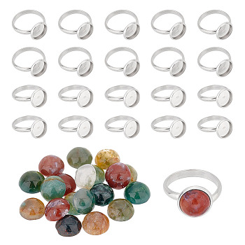 DIY Gemstone Finger Ring Making Kit, Including Half Round Natural Indian Agate Cabochons, Adjustable 304 Stainless Steel Cuff Ring Settings, Stainless Steel Color, 40Pcs/box