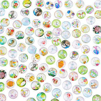 Elite 1 Bag Glass Cabochons, Half Round/Dome with Easter Theme Pattern, Mixed Color, 12x4.8mm, about 100pcs/bag