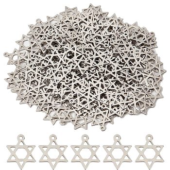 201 Stainless Steel Pendants, Laser Cut, Star of David, Stainless Steel Color, 19x15x1mm, Hole: 1.6mm, 200pcs/box
