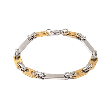 304 Stainless Steel Rectangle Byzantine Chain Bracelets, with 201 Stainless Steeel Findings, Golden & Stainless Steel Color, 8-7/8 inch(22.5cm)