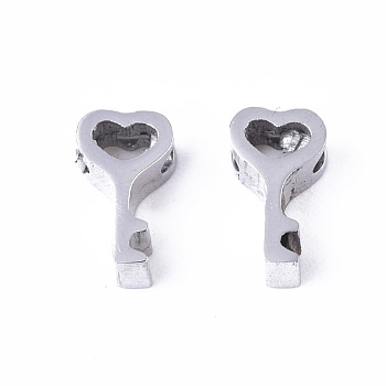 304 Stainless Steel Charms, Heart Key, Stainless Steel Color, 8x4.5x3mm, Hole: 1.8mm