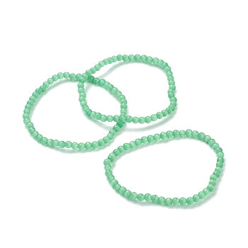 Cat Eye Beaded Stretch Bracelets, Round, Pale Green, Beads: 4~5mm, Inner Diameter: 2-1/4 inch(5.65cm)
