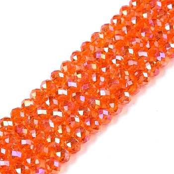 Electroplate Glass Beads Strands, AB Color Plated, Faceted, Rondelle, Orange Red, 3.5~3.8x3mm, Hole: 0.4mm, about 113~115pcs/strand, 12.80~12.99 inch(32.5~33cm)