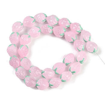 Handmade Lampwork Beads Strand, Strawberry, Pink, 13~14x11.5~12x10~10.5mm, Hole: 1.2mm, about 30pcs/strand, 15.55''(39.5cm)