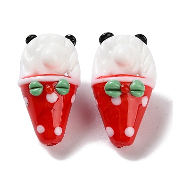 Handmade Lampwork Beads, Ice Cream, Red, 33x19mm, Hole: 1.9mm