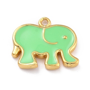Golden Brass Enamel Pendants, Long-Lasting Plated, Elephant, Green, 16x17.5x2mm, Hole: 1.6mm