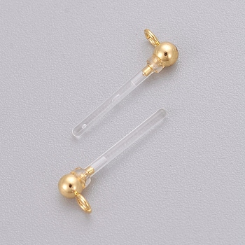 Transparent Painless Prevent Allergy Resin Stud Earring Findings, with Loop, Stainless Steel Findings, Real 18K Gold Plated, 13x4.5mm, Hole: 1.2mm, Pin: 1mm