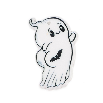 Halloween Theme Opaque Acrylic Pendants, Ghost, White, 42x26.5x1.8mm, Hole: 2.2mm