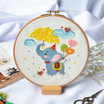 DIY Display Decoration Embroidery Kit, Including Embroidery Needles & Thread, Cotton Fabric, Elephant Pattern, 168x154mm