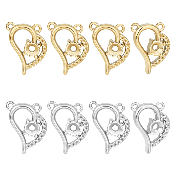 8Pcs 2 Colors 304 Stainless Steel Pendant Rhinestone Settings, Heart, Real Gold Plated & Stainless Steel Color, 18x14x3.5mm, Hole: 1.2mm, Fit for 3mm Rhinestone, 4Pcs/color