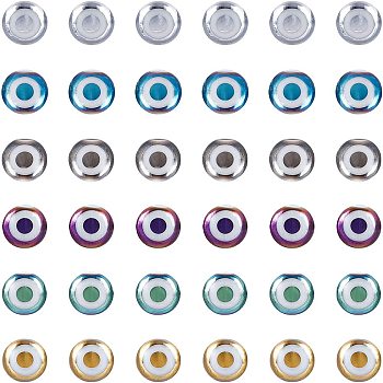 Glass Beads, Round with Evil Eye Pattern, Mixed Color, 8x7.5mm, Hole: 1.2mm, 6 colors, 22pcs/color, 132pcs/box