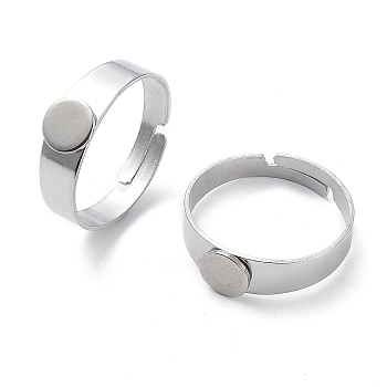 Adjustable 304 Stainless Steel Finger Rings Components, Pad Ring Base Findings, Flat Round, Stainless Steel Color, Tray: 6mm, 17mm
