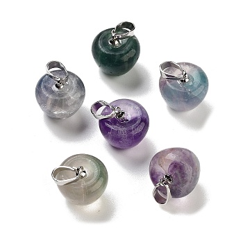 Natural  Fluorite Teacher Apple Charms, with Platinum Plated Brass Snap on Bails, 14.5x14mm, Hole: 6.5x4mm