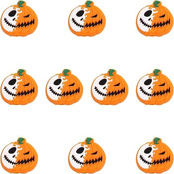 10Pcs Food Grade Eco-Friendly Silicone Beads, Chewing Beads For Teethers, DIY Nursing Necklaces Making, Pumpkin Jack-O'-Lantern, Orange, 29x29x7.5mm, Hole: 2mm