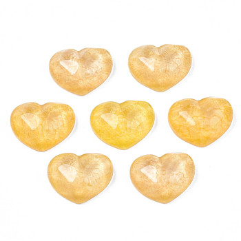 Transparent Resin Cabochons, Water Ripple, Heart, Gold, 17x21x7.5mm