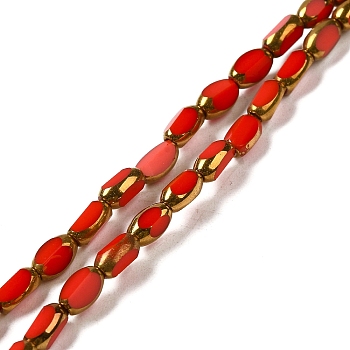 Electroplate Opaque Color Glass Beads Strands, Faceted, Oval, Crimson, 7x4.5x3.5mm, Hole: 1mm, about 50pcs/strand, 12.99''(33cm)