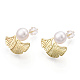 Brass Ginkgo Leaf & Natural Pearl Stud Earrings(PEAR-N020-06F)-3