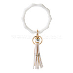 Silicone Keychain, with Alloy Findings, Tassel, White, 21cm(KEYC-TAC00015-02)