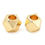 Brass Beads, Faceted Cube Beads, Nickel Free, Real 14K Gold Plated, 3x3mm, Hole: 1.5mm(KK-E046-63G-02)