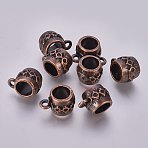 Alloy Tube Bails, Loop Bails, Bail Beads, Cadmium Free & Nickel Free & Lead Free, Barrel, Red Copper, about 15m long, 11mm wide, 10mm thick, hole: 2.5mm, Inner Diameter: 5mm, Antique Golden(X-EAAA097Y-R)