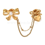 Bowknot & Heart 304 Stainless Steel & Plastic Pearl Hanging Chain Brooches, Lapel Pin Backs for Backpack Clothes, Golden, 108mm(JEWB-G049-02G)
